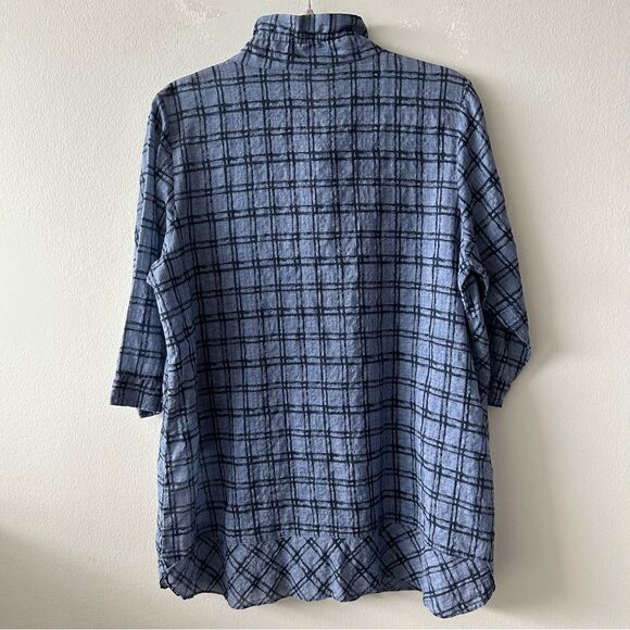 Terra Sj Apparel Women's Stand Up Collar Lagenlook 2/3 Sleeves Shirt Blue/Navy - Picture 5 of 7